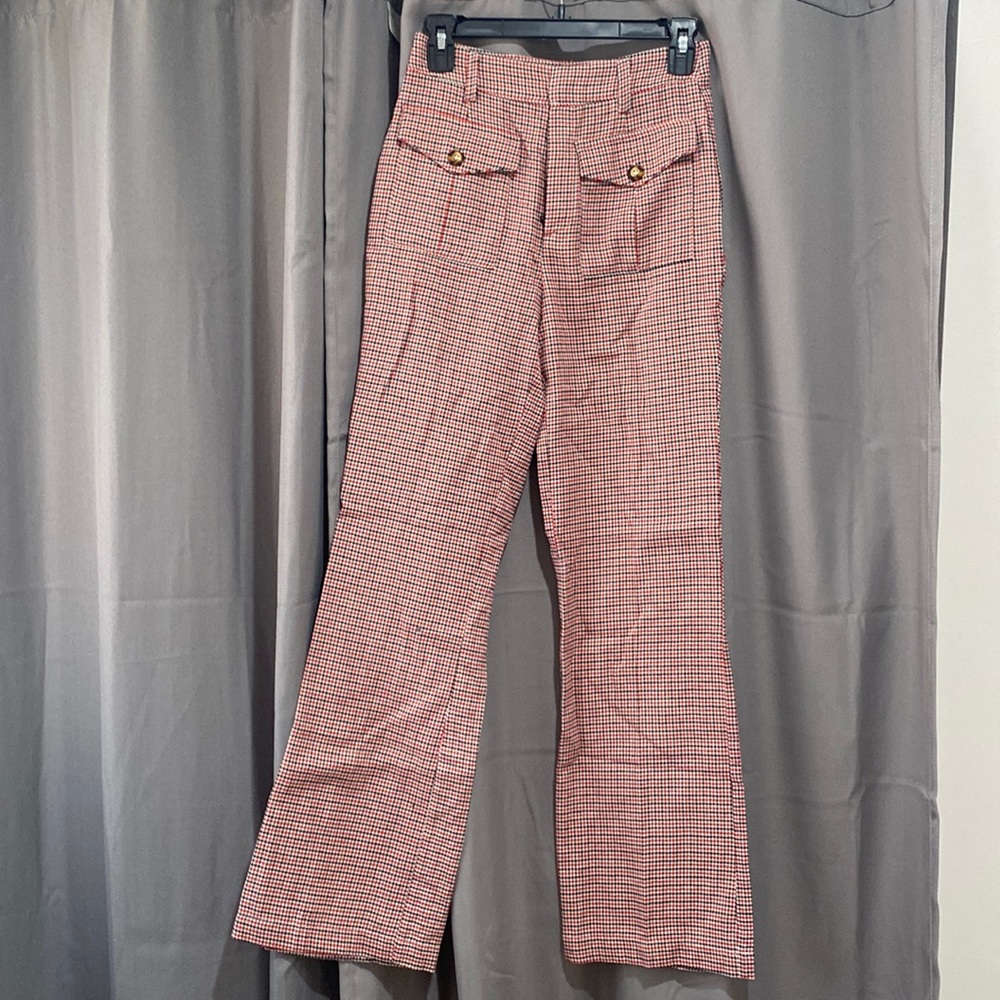 Red, black & cream plaid pants